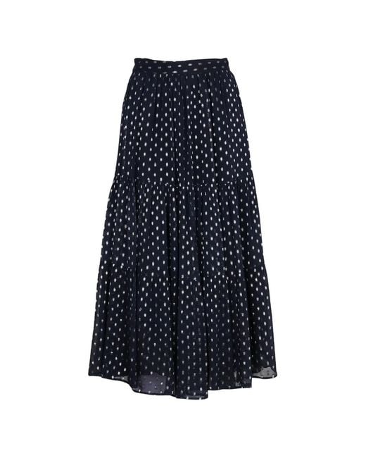 MAISON HOTEL Blue Judy Polka-Dot Tiered Midi Skirt