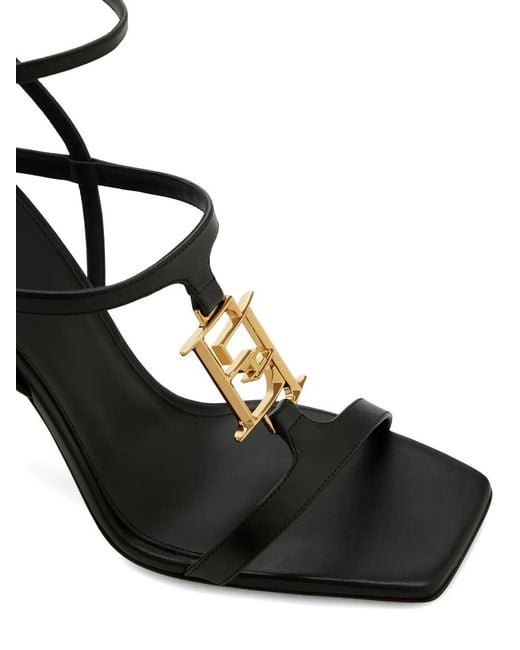 Elisabetta Franchi Black Logo-Plaque Stiletto Sandals