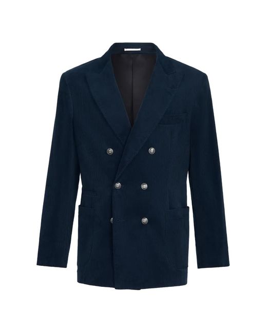 Brunello Cucinelli Blue Sea Island Cotton Narrow-Wale Corduroy One-And-A-Half Breasted Deconstructed Blazer With Patch Pockets for men