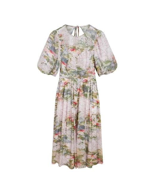 Ted Baker White Jonora Floral-Print Puff-Sleeved Dress