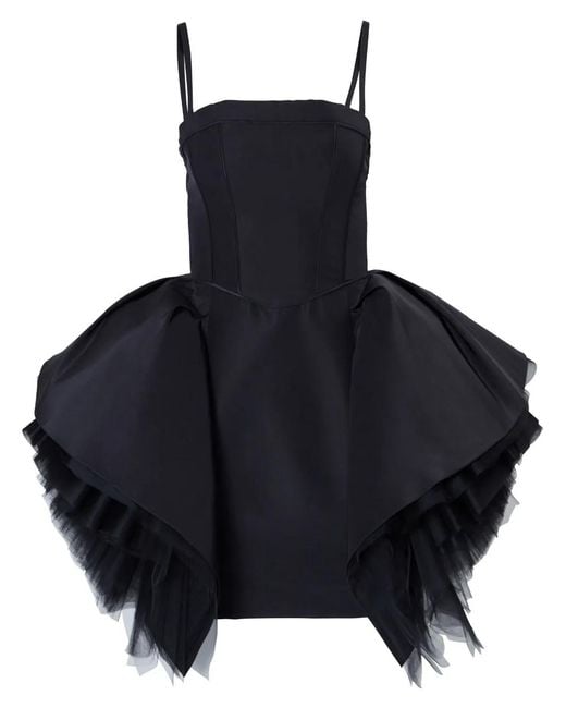 Carolina Herrera Black Ruffled-Tulle Silk Dress