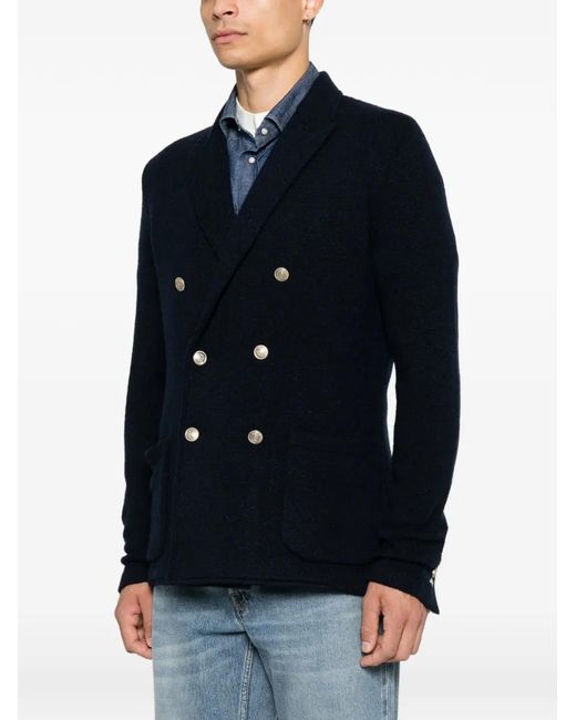 Eleventy Black Double-Breasted Knitted Jacket for men