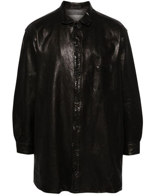 Yohji Yamamoto Black Single-breasted Leather Coat for men