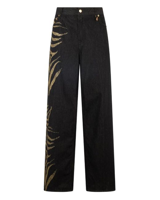 Roberto Cavalli Black Zebra-Print Jeans
