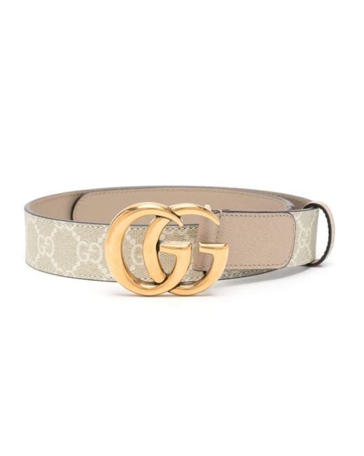 Gucci Natural White gg Marmont Leather And Canvas Belt - Women's - Calf Leather