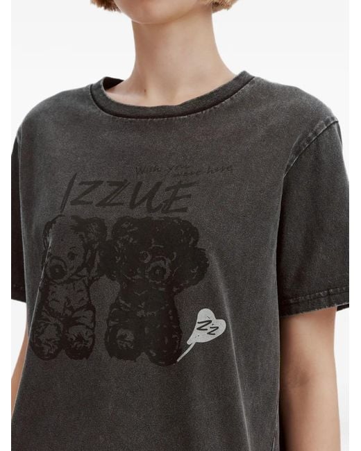 Izzue Black Graphic-Print Cotton T-Shirt