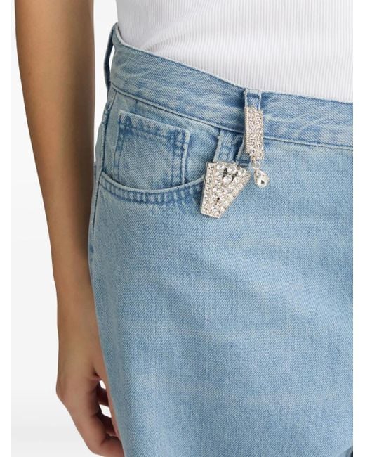 Liu Jo Blue Bejewelled-Charm Straight-Leg Jeans