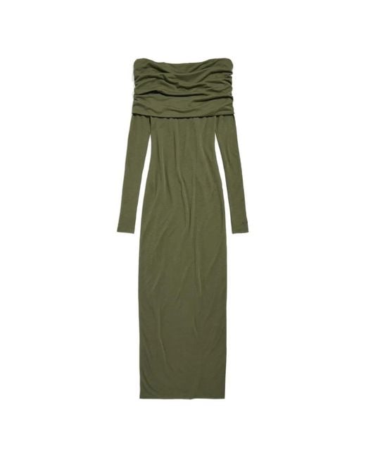 Balenciaga Green Draped Off-The-Shoulder Maxi Dress