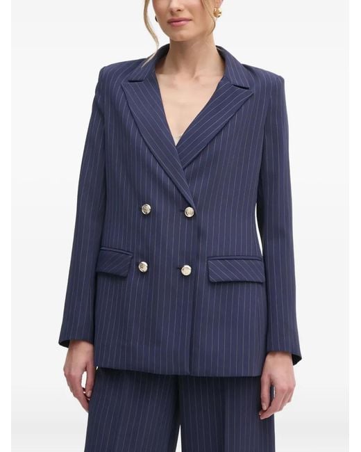 MARCIANO BY GUESS Blue Pinstripe Double-Breasted Blazer