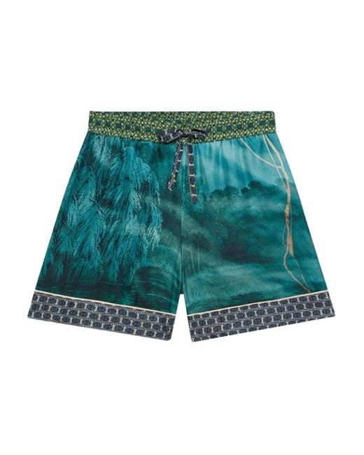 Pierre Louis Mascia Green Landscape-Print Drawstring Shorts