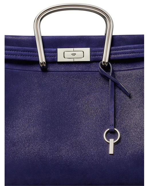 Tory Burch Blue Small Lee Radziwill Suede Tote Bag
