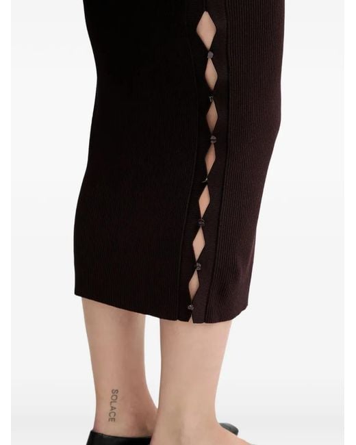 Sessun Black Ribbed Button Midi Skirt