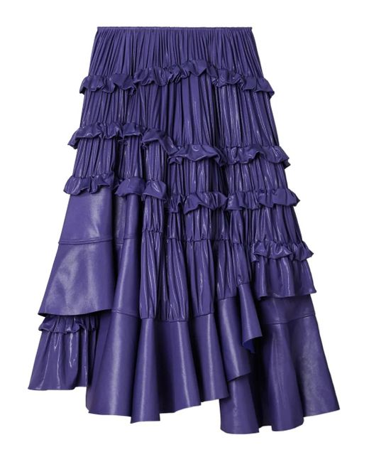 Tory Burch Blue Liquid Jersey Ruffle Pleated Midi Skirt