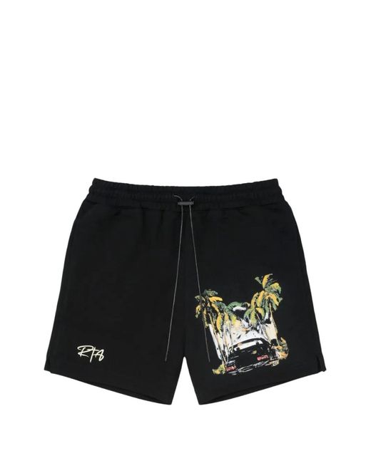 RTA Black Clyde Printed Shorts for men