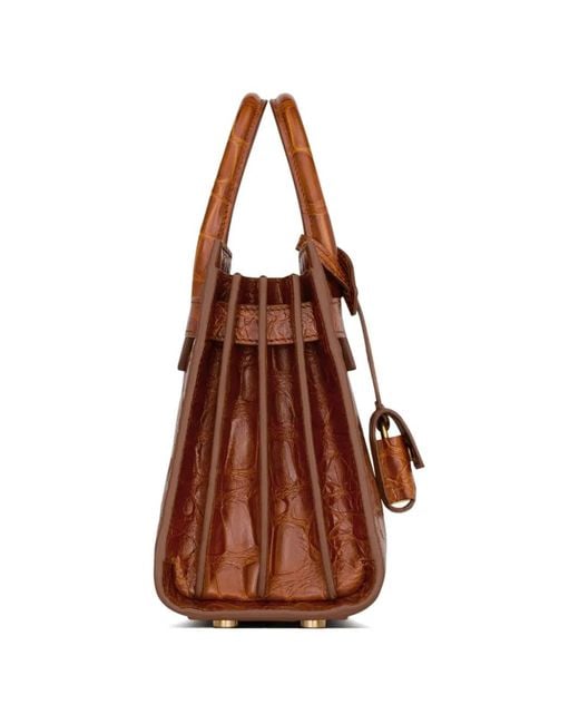 Saint Laurent Brown Sac De Jour Crocodile-Effect Leather Tote Bag