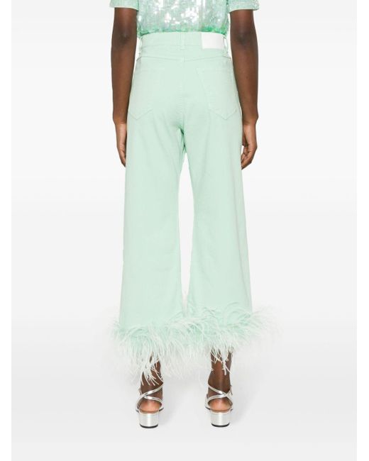P.A.R.O.S.H. Green Feather-trim Stretch-cotton Jeans