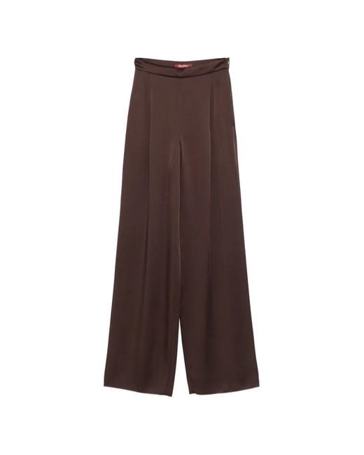 Max Mara Brown Satin-Finish Wide-Leg Trousers