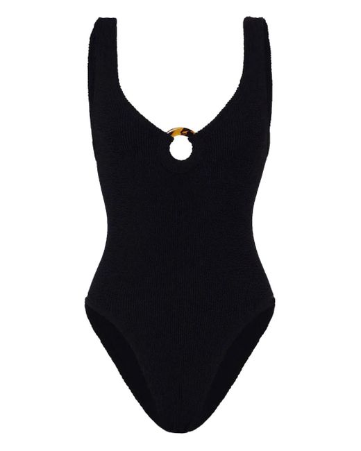 Bañador Celine con detalle de anilla Hunza G de color Black
