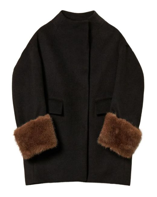 Twinset Black Faux-Fur Cuffs Single-Breasted Coat