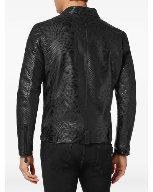 Philipp Plein Black Phyton Skull Printed Jacket for men