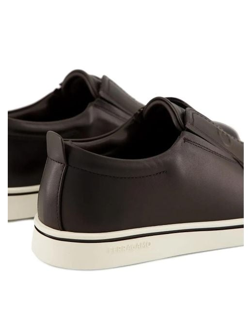 Ferragamo Brown Gancini-Detail Leather Slip-On Sneakers for men