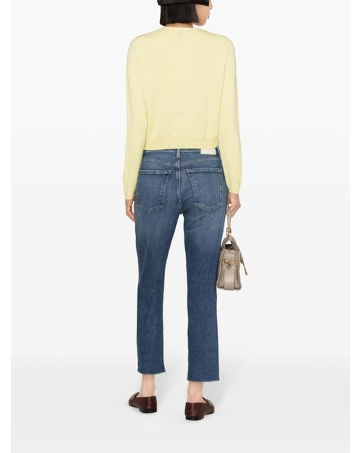 Allude Yellow Round-neck Cropped Cashmere Cardigan