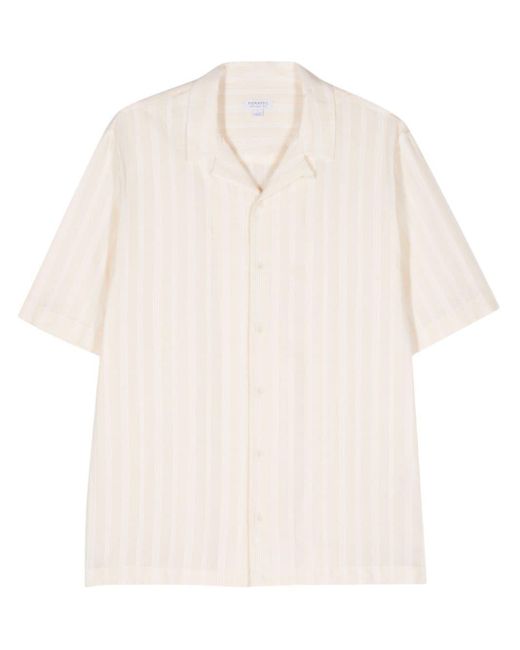 Sunspel White Embroidered-stripe Cotton Shirt for men