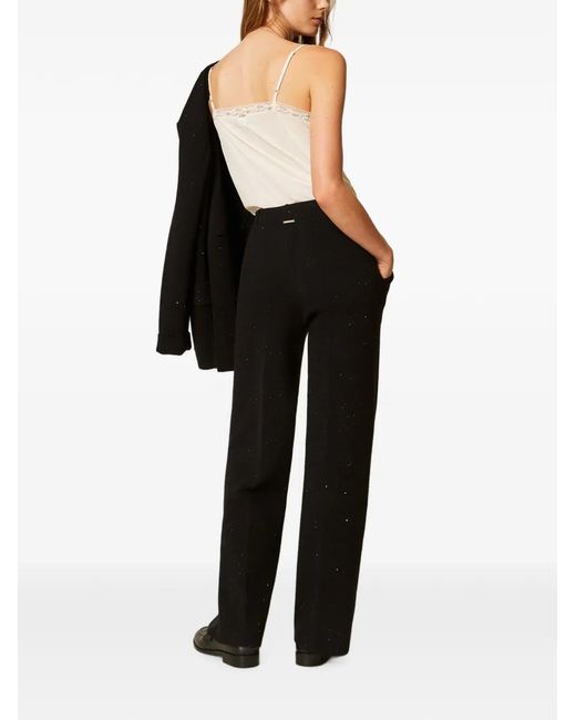 Twinset Black Knit Trousers With Sequins