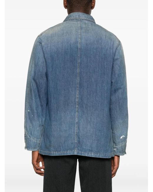 Visvim Blue Patch-Pocket Denim Overcoat for men