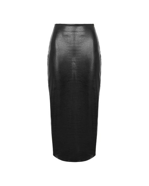 Wolford Black Croc-Effect Pencil Midi Skirt