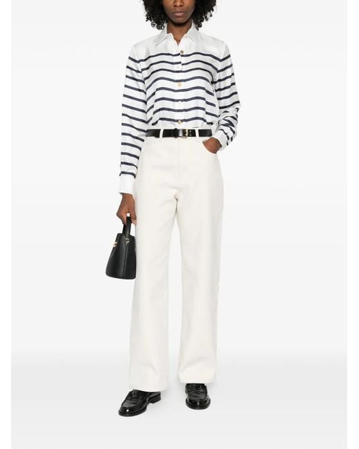 Franchise White Striped Buttoned Top