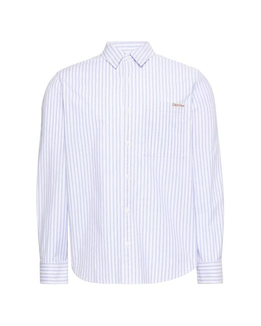 Calvin Klein White Striped-Pattern Button-Down Shirt for men