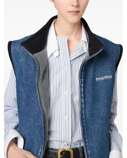 Miu Miu Blue Cashmere Denim Blouson Vest