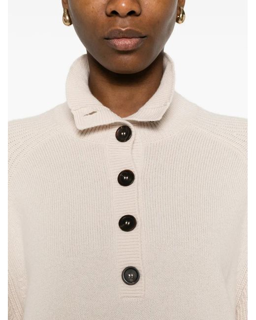 Bompard White Buttoned High-Neck Sweater