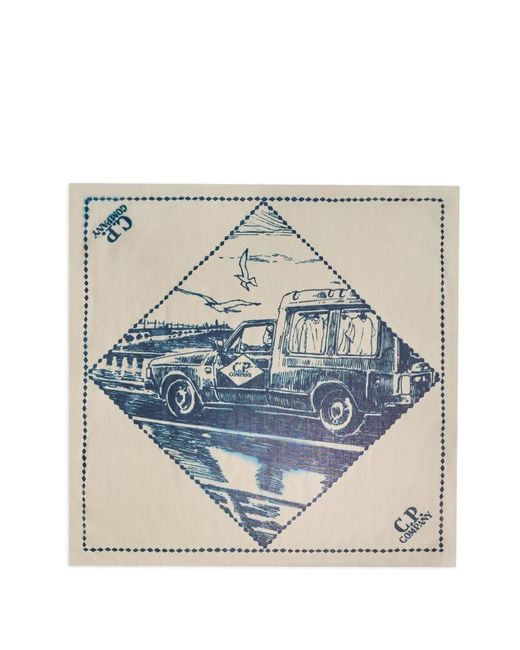 C P Company Blue Printed Muslin Graphic Bandana for men