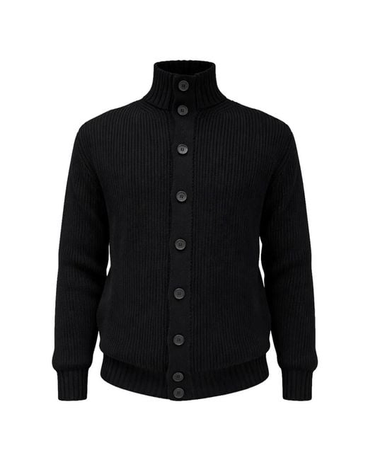 FILIPPO DE LAURENTIIS Black Fisherman Buttoned Ribbed Cardigan for men