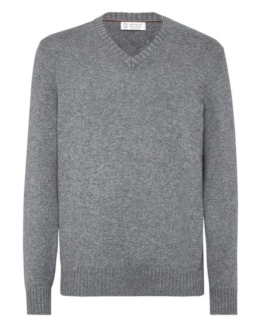 Jersey de cachemira con cuello en V Brunello Cucinelli de hombre de color Gray