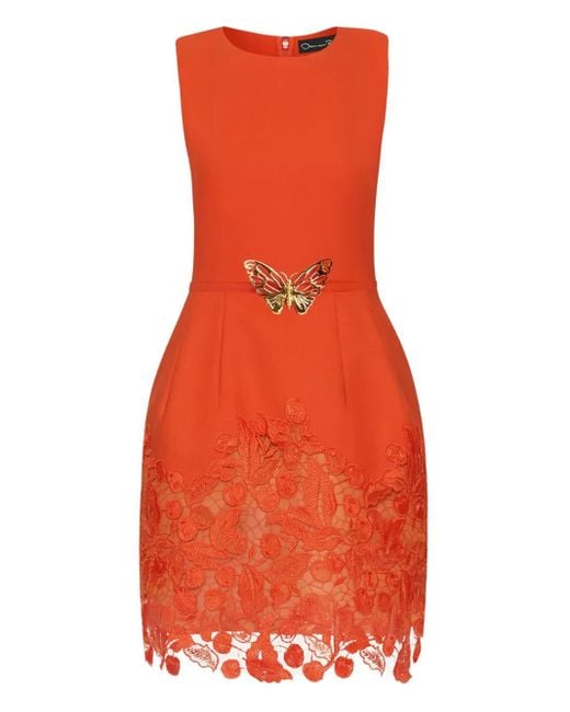 Robe Courte En Dentelle Oscar de la Renta en coloris Orange