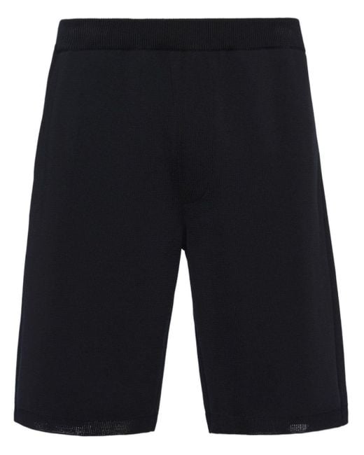 Prada Blue Logo-appliqué Knitted Bermuda Shorts for men