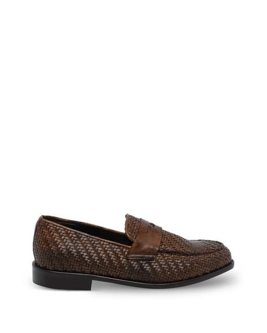 Pawelk's Brown Woven Leather Loafers for men