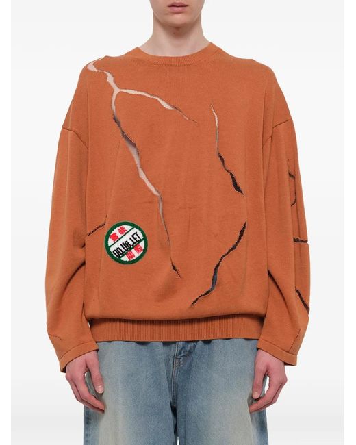 Doublet Orange Cracked-Egg-Design Sweater for men