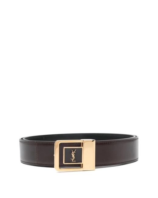 Saint Laurent メンズ ホワイト バックルロゴ ベルト 【公式通販】