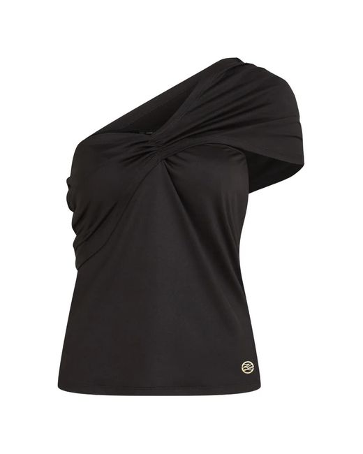 Karl Lagerfeld Black One-Shoulder Draped Top