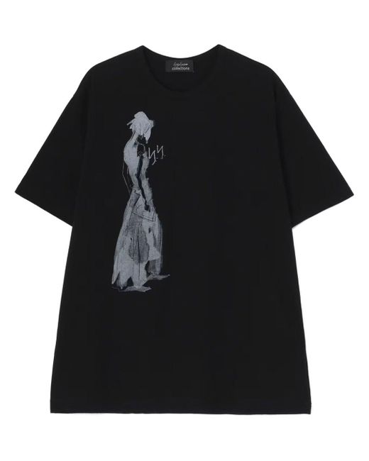 Yohji Yamamoto Black T-Shirt mit grafischem Print