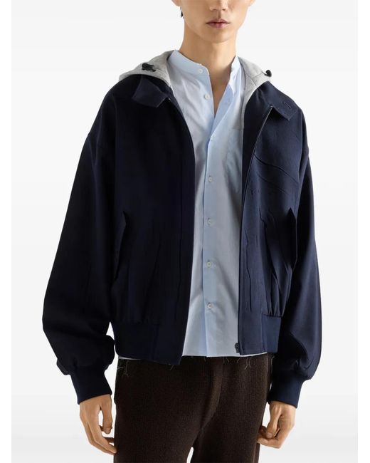 Prada Blue Front-Pocket Hooded Jacket for men