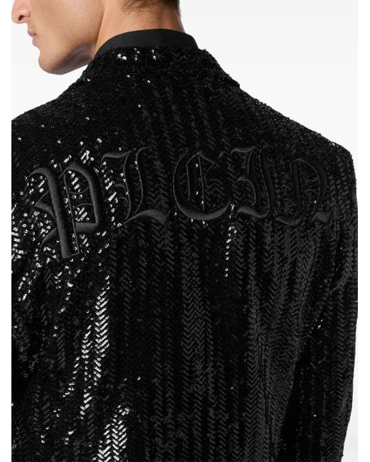Philipp Plein Black Embroidered Lurex Blazer for men
