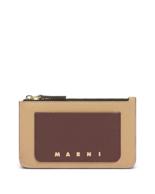 Marni Brown Leather Zip Cardholder