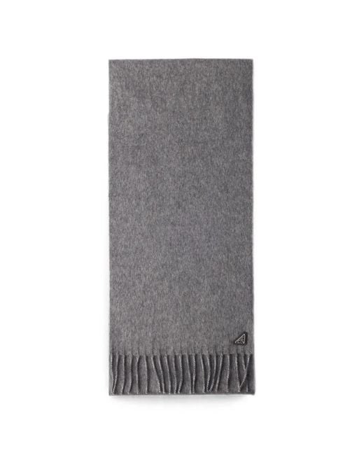Prada Gray Logo-Patch Scarf for men