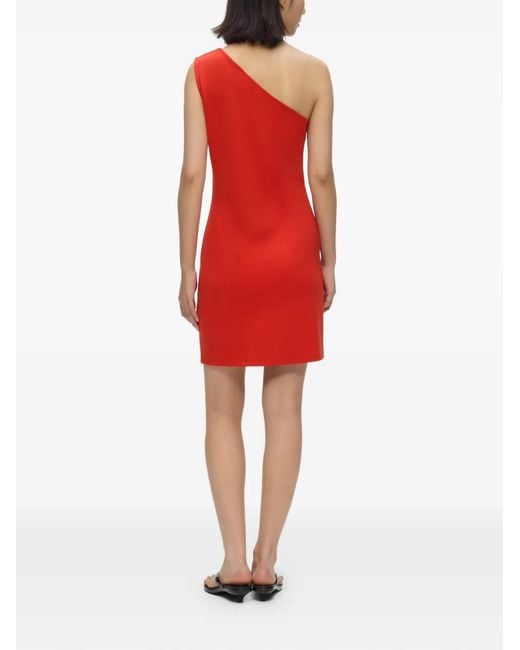 Karl Lagerfeld Red Eyelet-Detail One-Shoulder Mini Dress