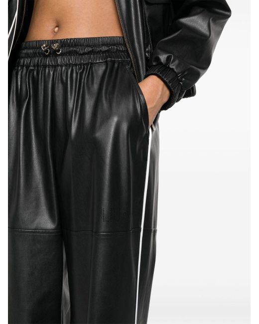 Liu Jo Black Perforated-logo Faux-leather Trousers